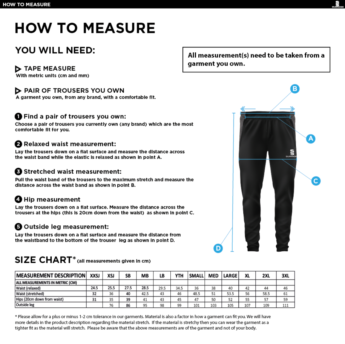 Prestbury CC - Tek Skinny Pants - Size Guide