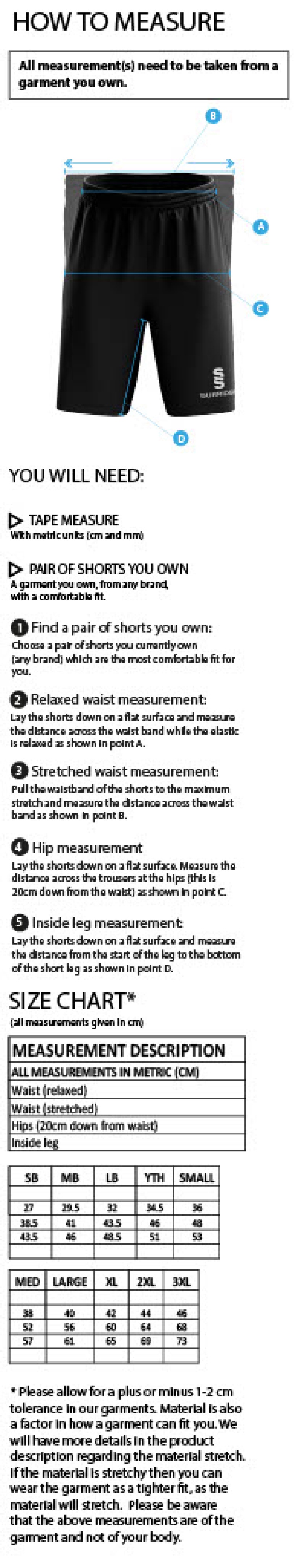 Prestbury CC - Women's Ripstop Shorts - Size Guide