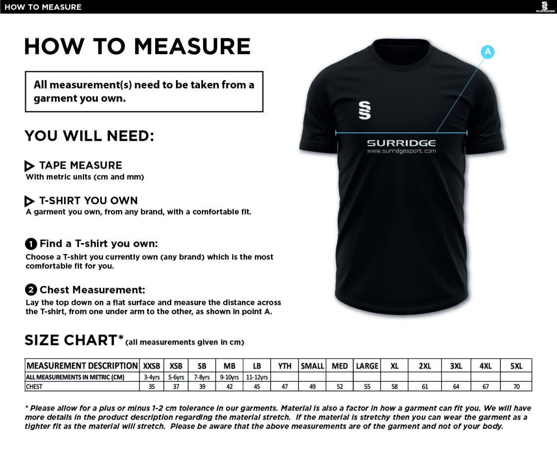 Prestbury CC - Fuse Polo Shirt - Size Guide