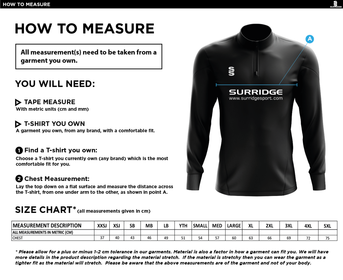 Prestbury CC - Fuse Performance Top - Size Guide