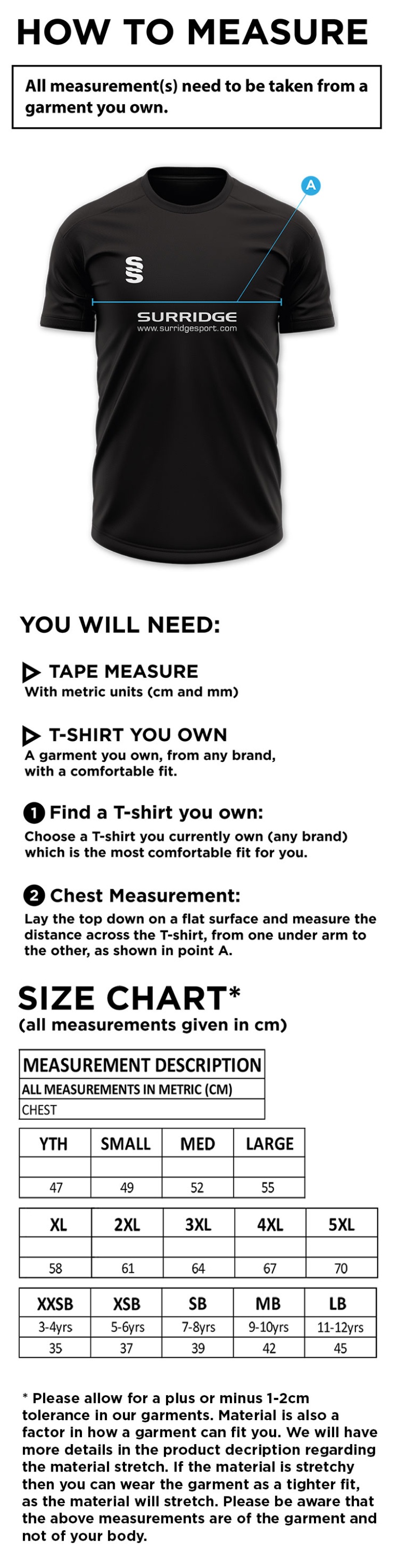 Prestbury CC - Fuse Polo Shirt - Size Guide