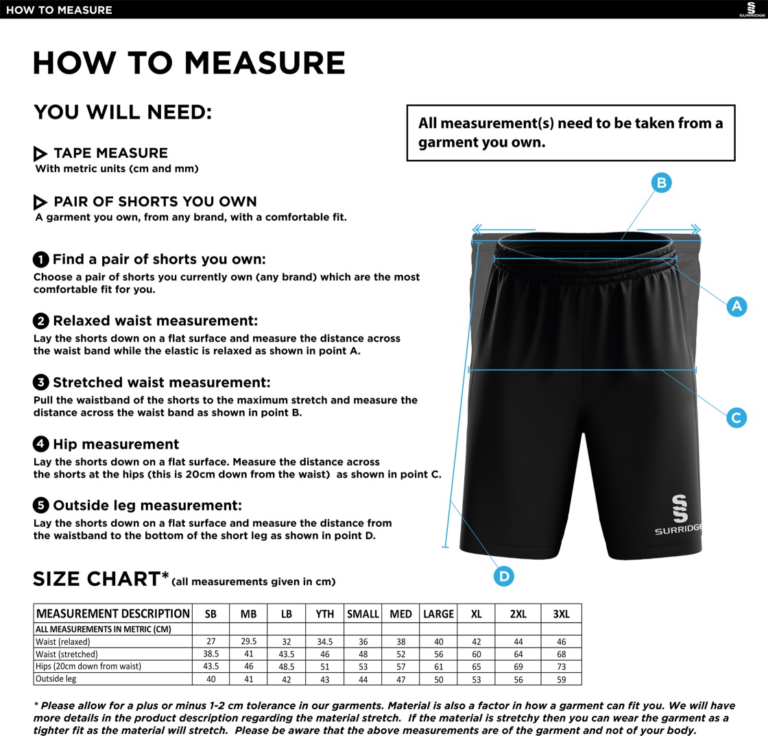 Prestbury CC - Blade Training Shorts - Size Guide